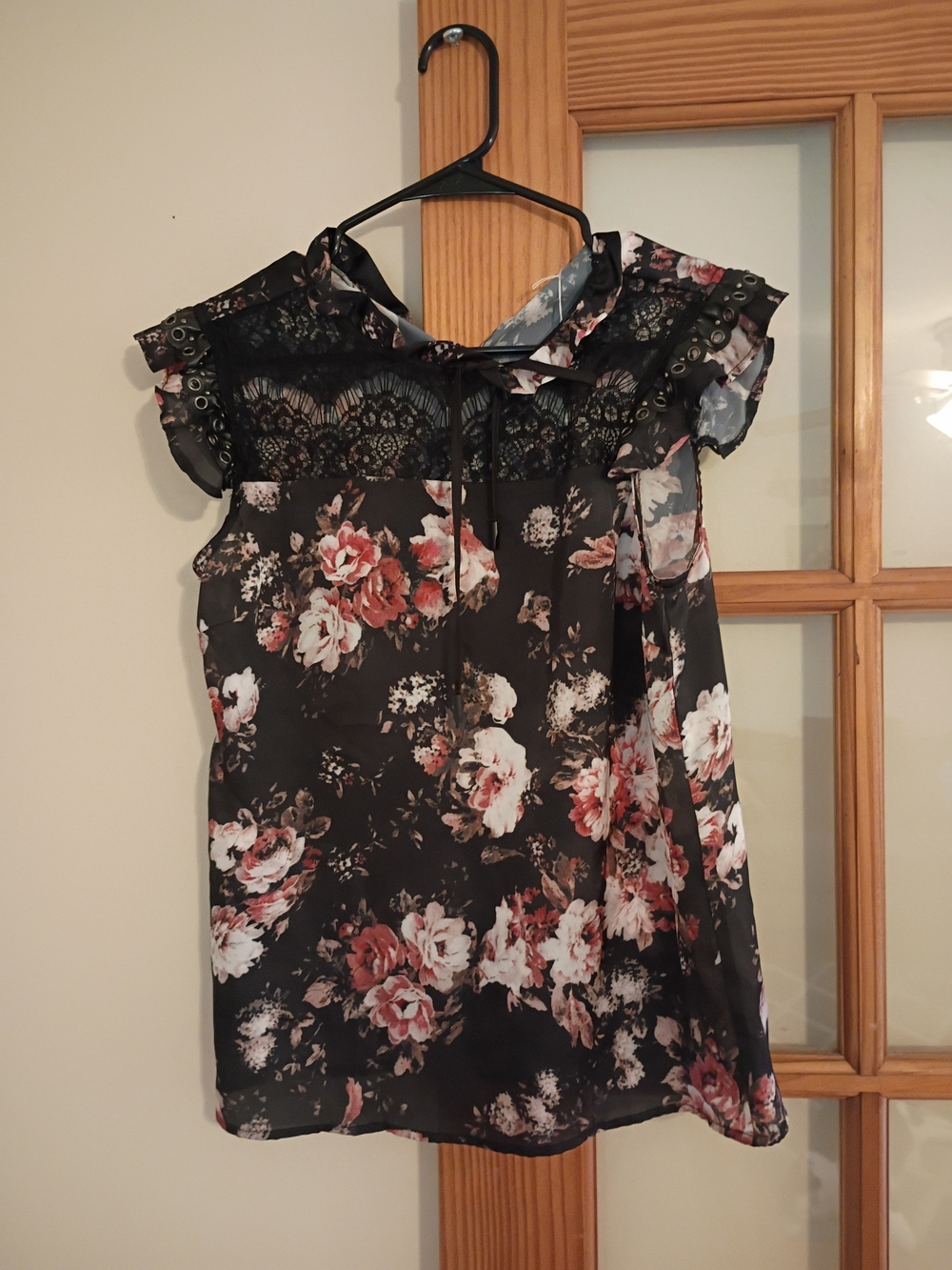 Black Floral Lace-Trim Camisole